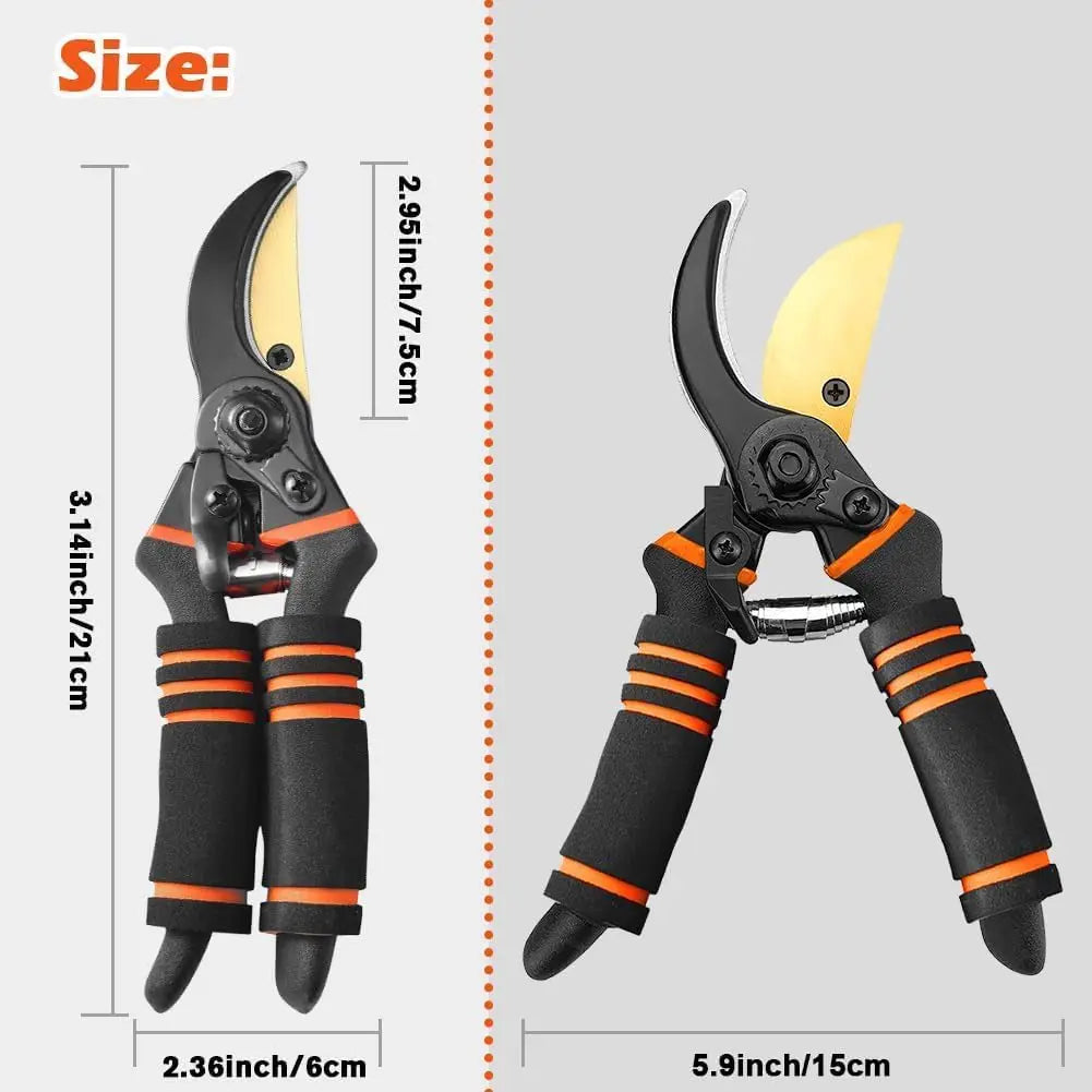 Professional Bypass Pruner Hand Shears, 8" Heavy Duty Garden Clippers with Foam-Grip Handles for Plant Cutting