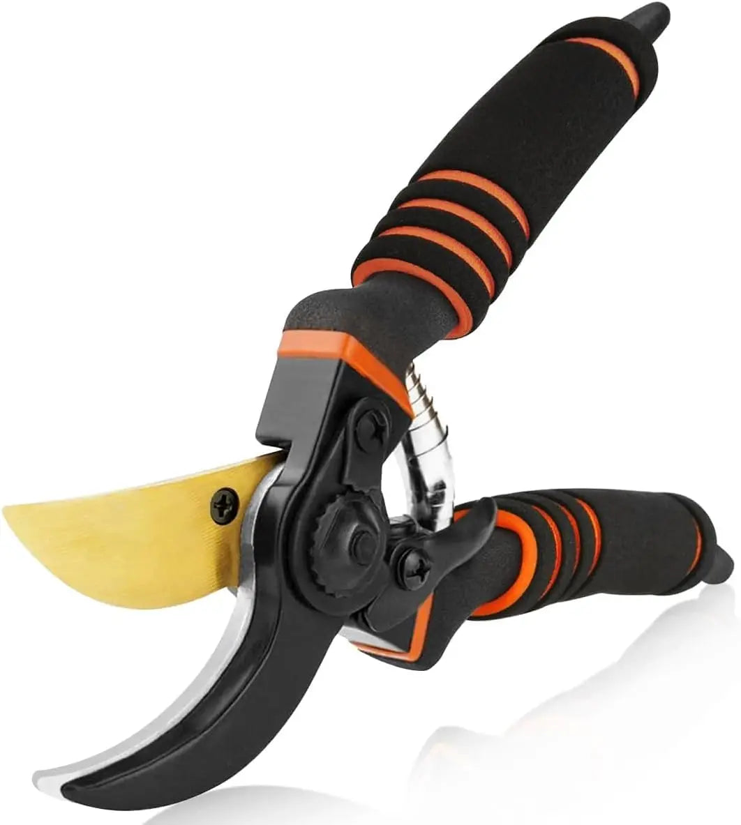 Professional Bypass Pruner Hand Shears, 8" Heavy Duty Garden Clippers with Foam-Grip Handles for Plant Cutting