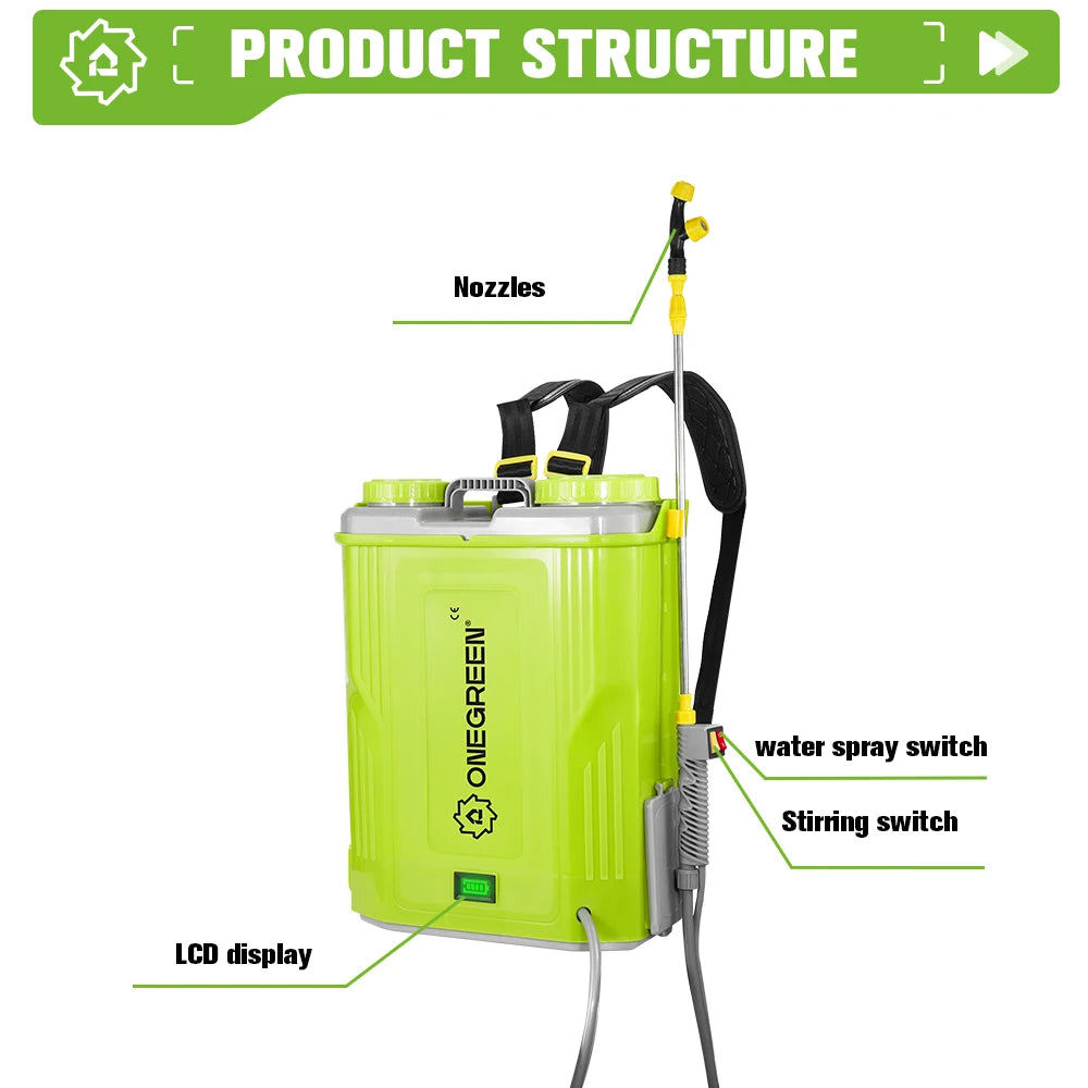 ONEGREEN 20L High Capacity Rechargeable Electric Sprayer Lawn Garden Spraying Irrigation Power Tools For Makita 18V Battery Pin
