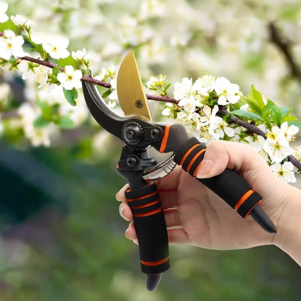 Professional Bypass Pruner Hand Shears, 8" Heavy Duty Garden Clippers with Foam-Grip Handles for Plant Cutting
